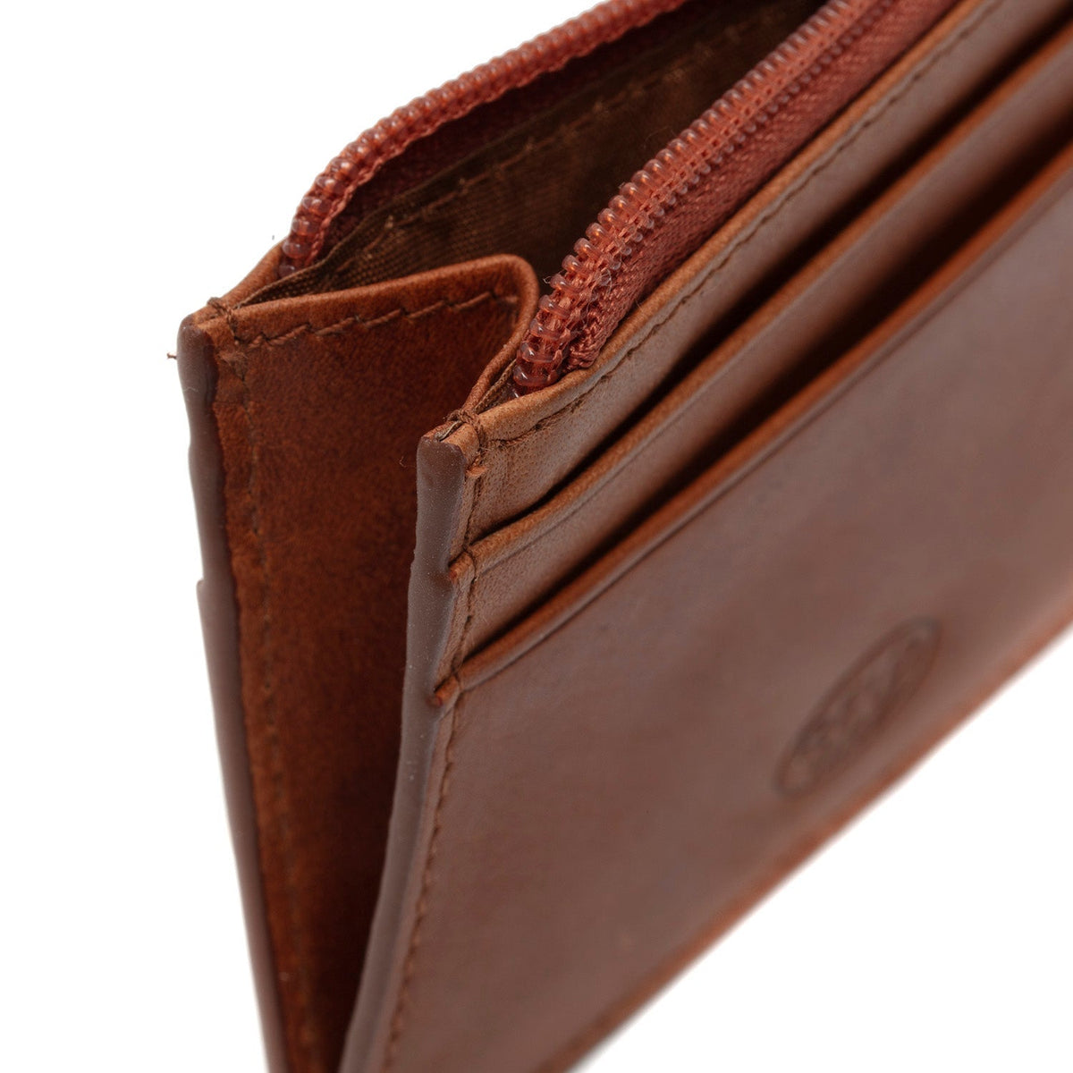 Cognac Leather Card Wallet för Dam, detail view 3
