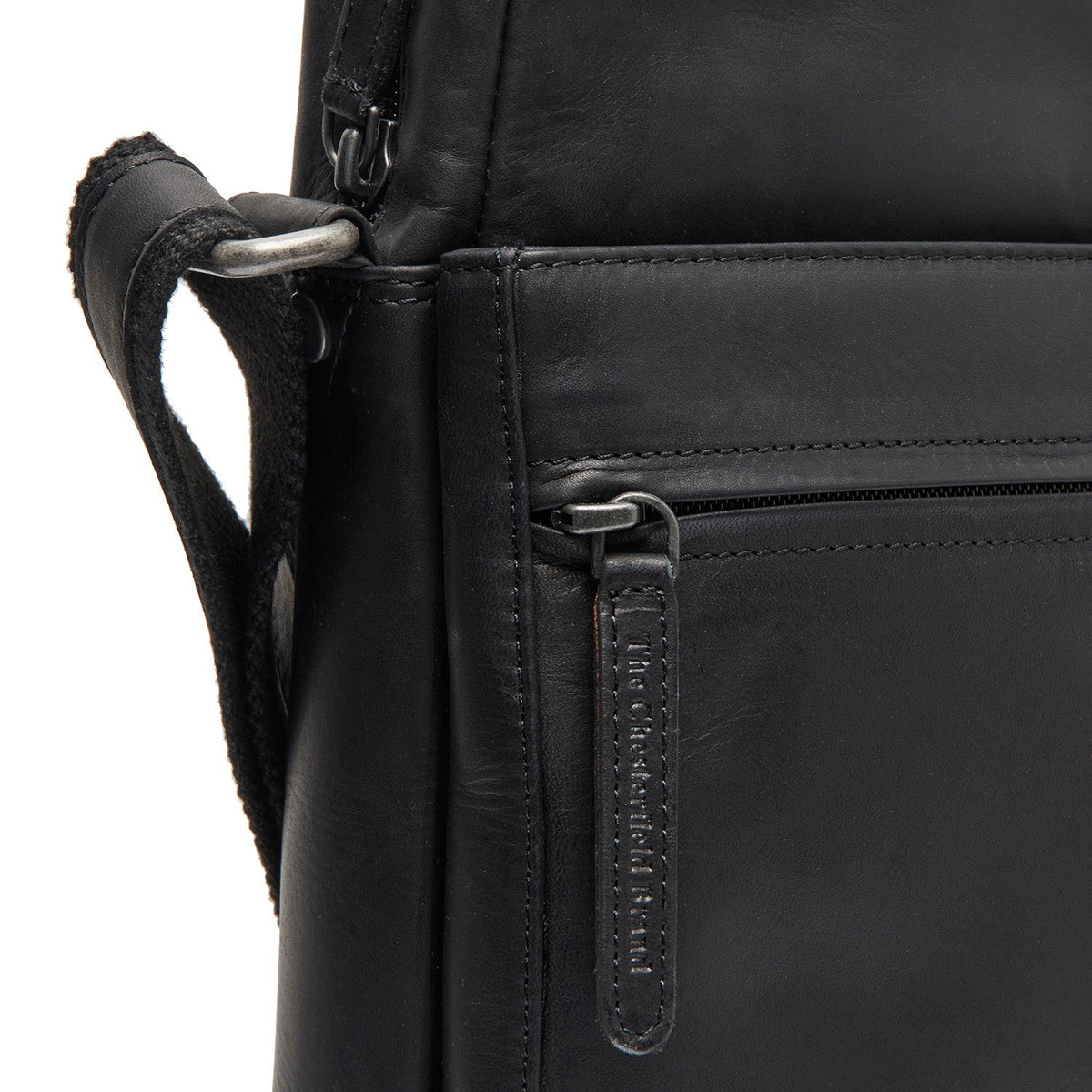Anzora Full-Grain Leather Crossbody Bag för Herr - Structured Side Profile Showing Gusset Depth &amp; Expansion Capacity