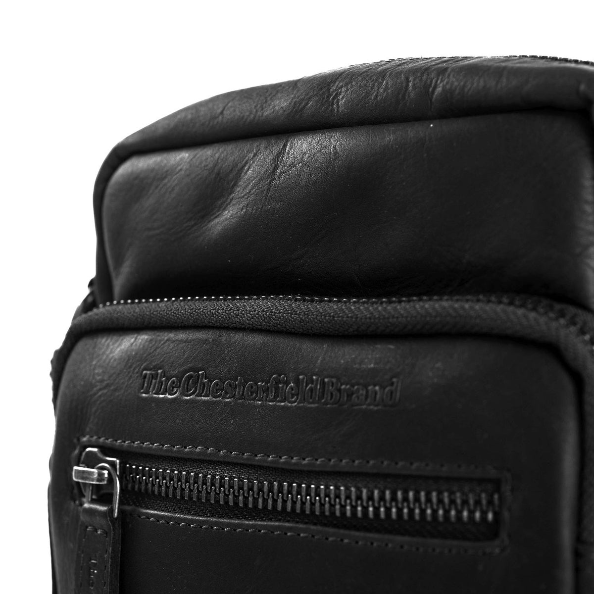 Solid Antique Brass Hardware &amp; Heavy-Duty Dual Zipper Detail on Bremen Full-Grain Leather Crossbody Bag för Herr