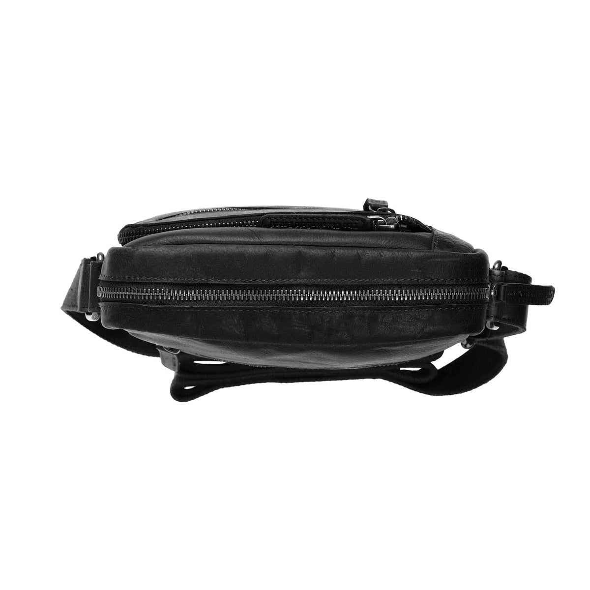 Dessau Full-Grain Leather Crossbody Bag för Herr - Structured Side Profile Showing Gusset Depth &amp; Expansion Capacity
