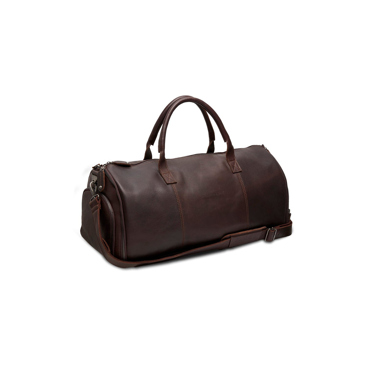 Styled Fit Perspective of Leather Garment Bag Finlay för Dam on Model - Natural Daylight Drape