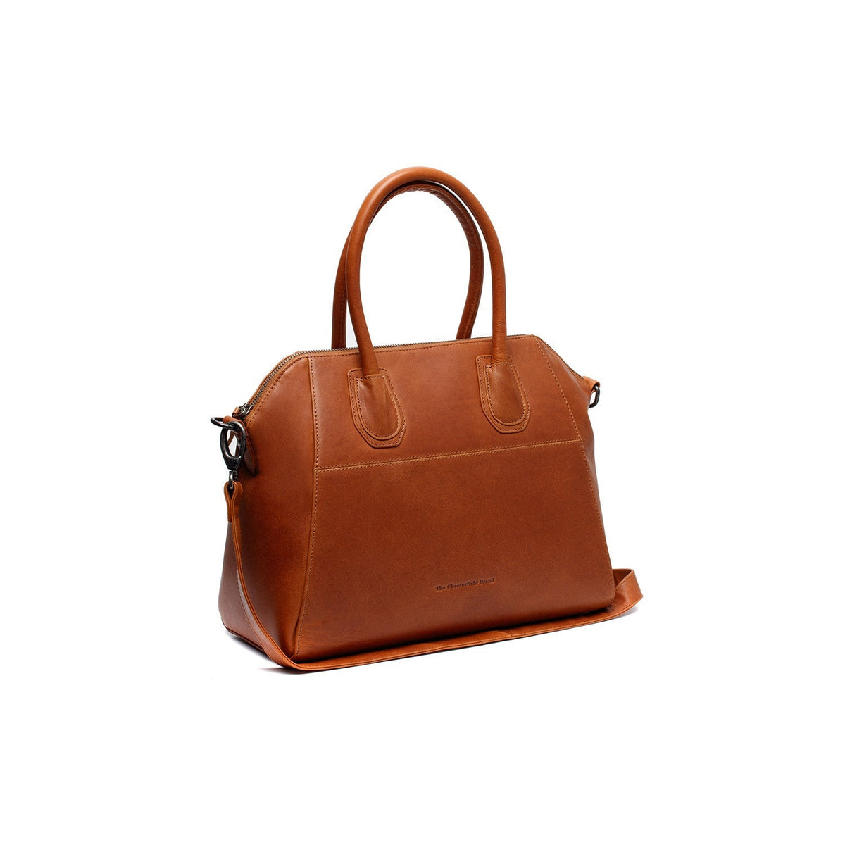 Tailored Rib Cuffs &amp; Hem Craftsmanship Construction Detail on Marsala Full-Grain Leather Handbag för Dam