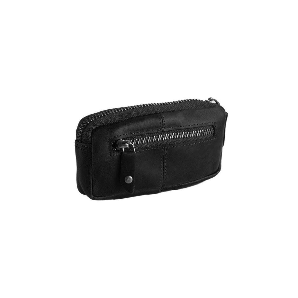 Close-Up Detail of Classic Collar &amp; Heavy-Duty Zipper Hardware on Corey Full-Grain Leather Key Case för Dam
