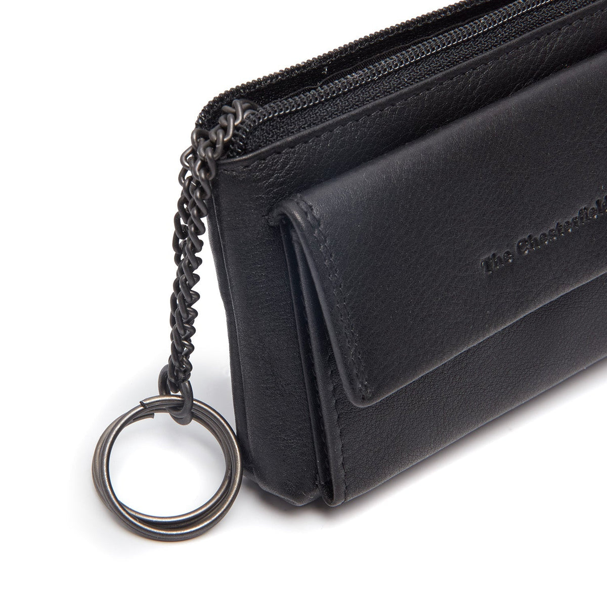 Close-Up Detail of Classic Collar &amp; Heavy-Duty Zipper Hardware on Torano Full-Grain Leather Key Case för Dam