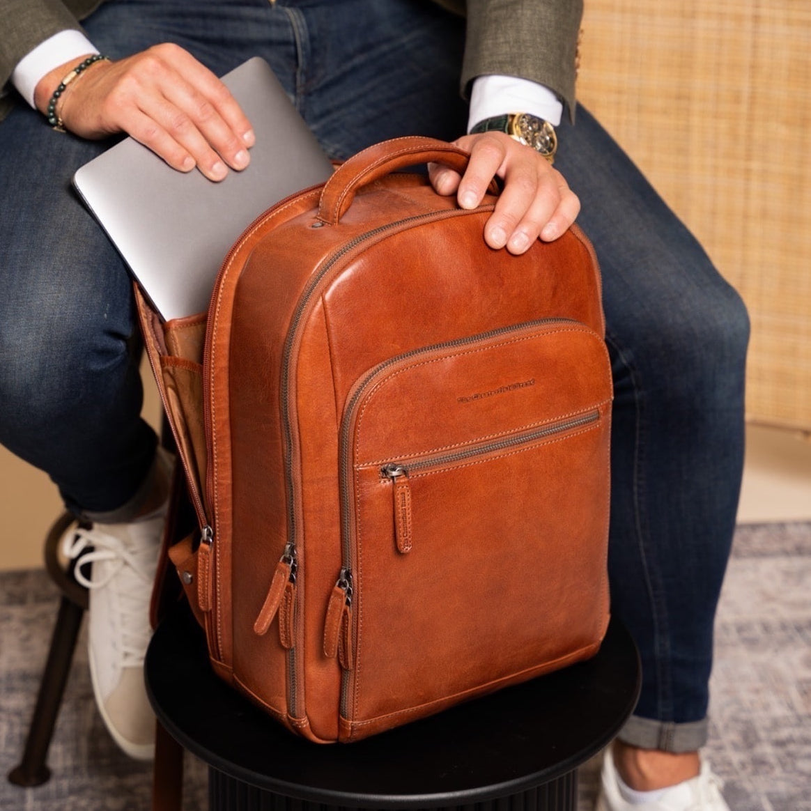 Maggiore Full-Grain Leather Laptop Backpack för Herr – alternate product view 3