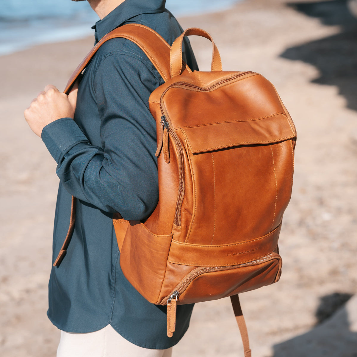 Rich Full-Grain Leather Laptop Backpack för Herr – alternate product view 2