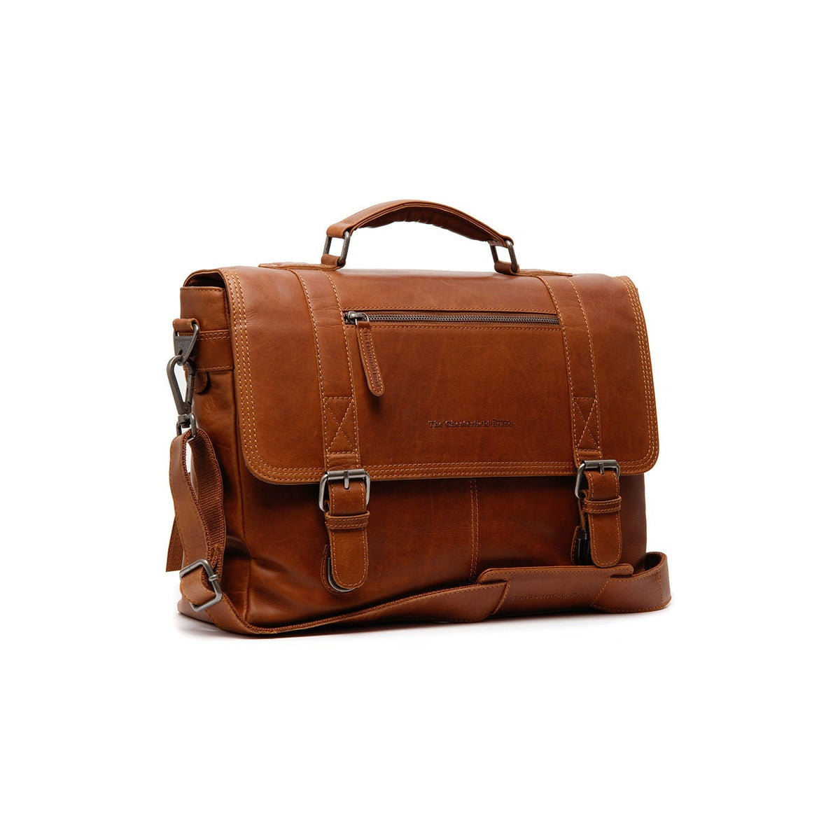 Imperia Full-Grain Leather Laptop Bag i klassiskt 100% fullnarvsläder - Full Exterior Framifrån med skräddarsydd silhuett | Handla online