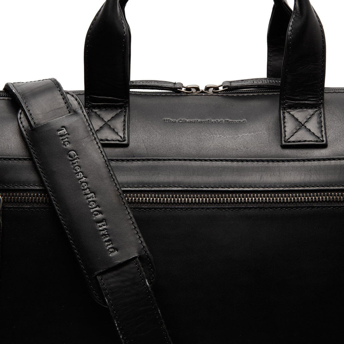 Solid Antique Brass Hardware &amp; Heavy-Duty Dual Zipper Detail on Levanto Full-Grain Leather Laptop Bag för Dam