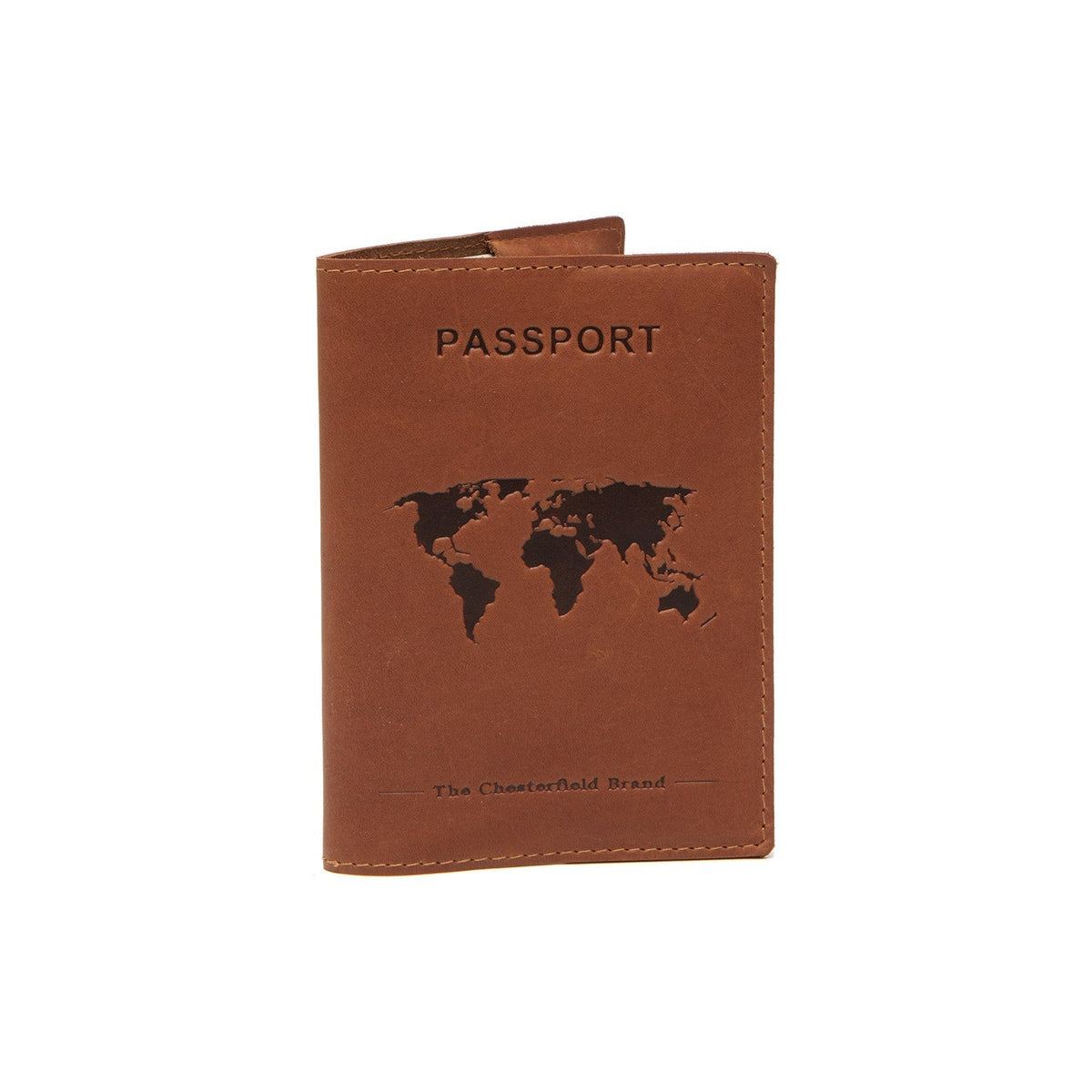 Cognac Leather Passport Case för Dam, front view