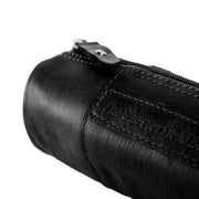 Close-Up Detail of Classic Collar &amp; Heavy-Duty Zipper Hardware on Leather Pencil Case Lea för Dam
