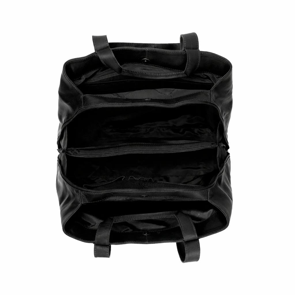 Solid Antique Brass Hardware &amp; Heavy-Duty Dual Zipper Detail on Gail Full-Grain Leather Shoulder Bag för Dam
