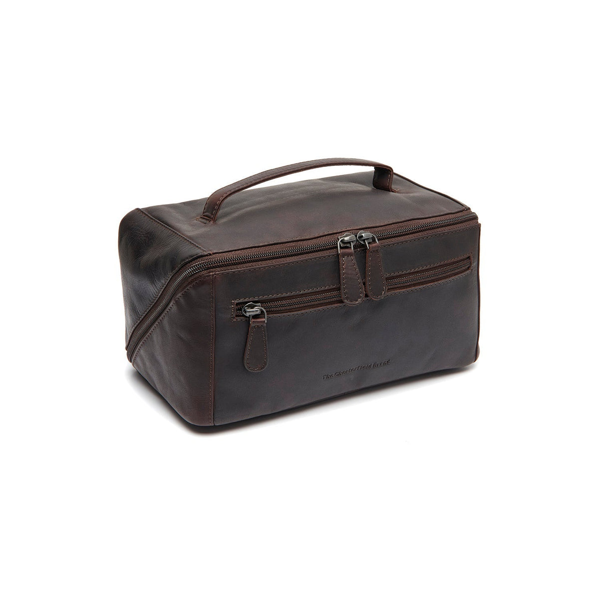 Styled Fit Perspective of Trevia Full-Grain Leather Toiletry Bag för Dam on Model - Natural Daylight Drape