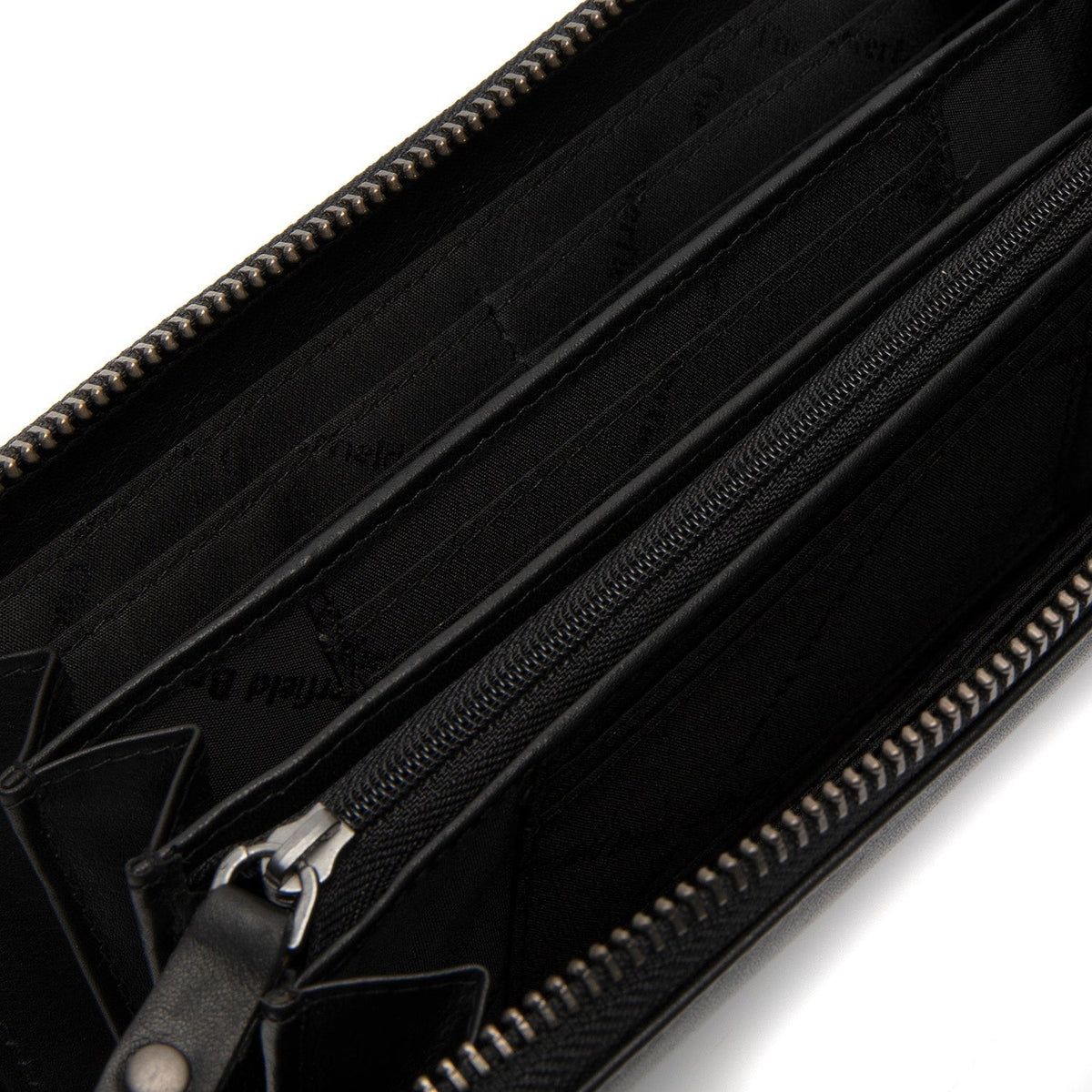 Solid Antique Brass Hardware &amp; Heavy-Duty Dual Zipper Detail on Cantara Full-Grain Leather Wallet för Dam