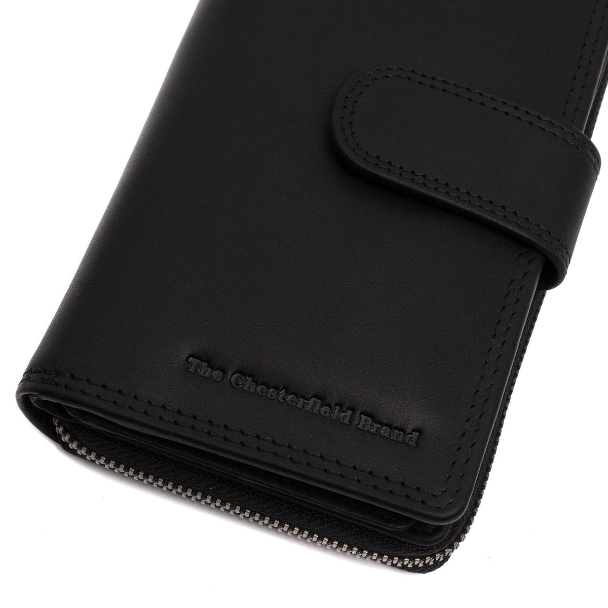 Solid Antique Brass Hardware &amp; Heavy-Duty Dual Zipper Detail on Charlotte Full-Grain Leather Wallet för Dam