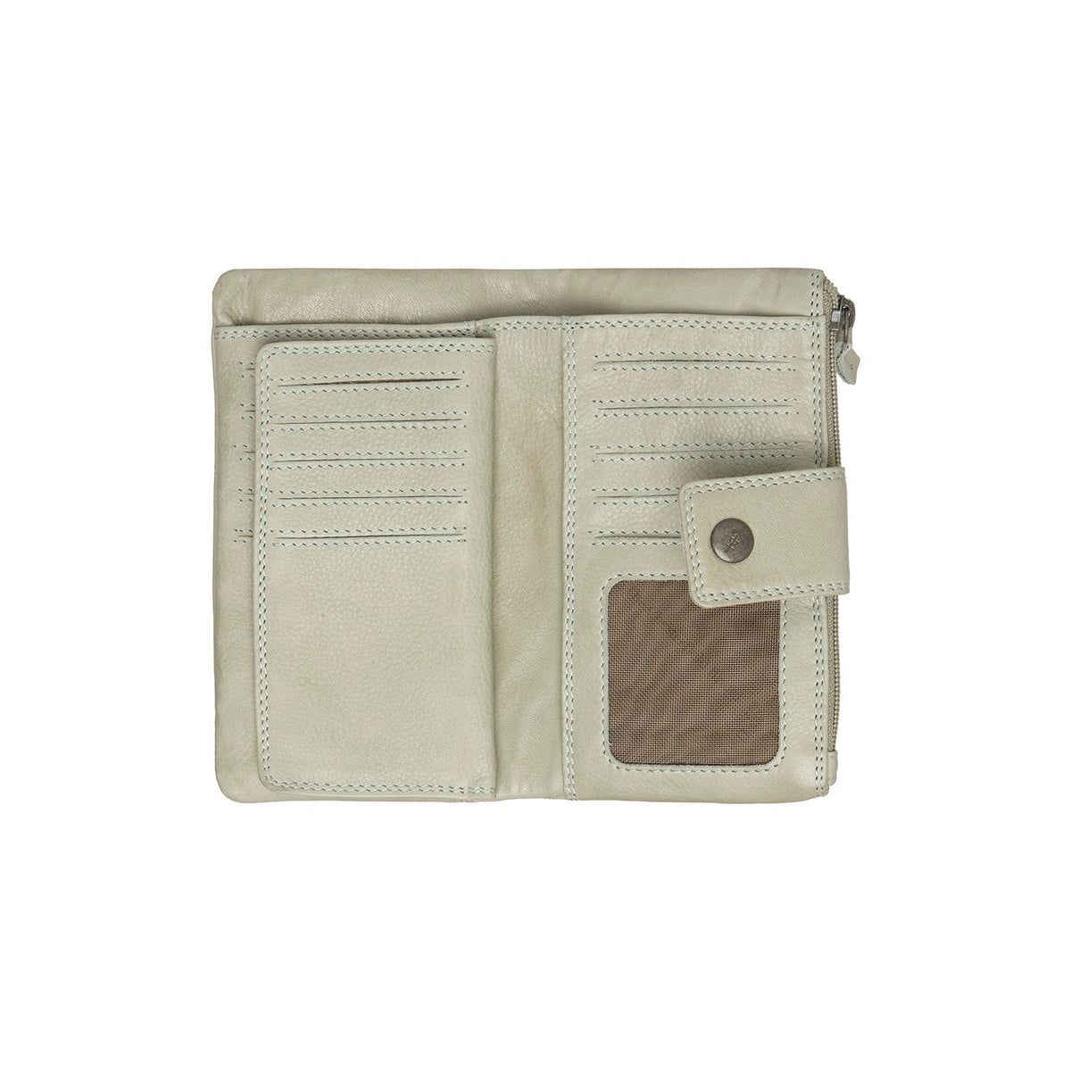 Solid Antique Brass Hardware &amp; Heavy-Duty Dual Zipper Detail on Fresno Full-Grain Leather Wallet för Dam