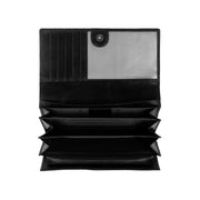 Hampton Full-Grain Leather Wallet för Dam - Structured Side Profile Showing Gusset Depth &amp; Expansion Capacity