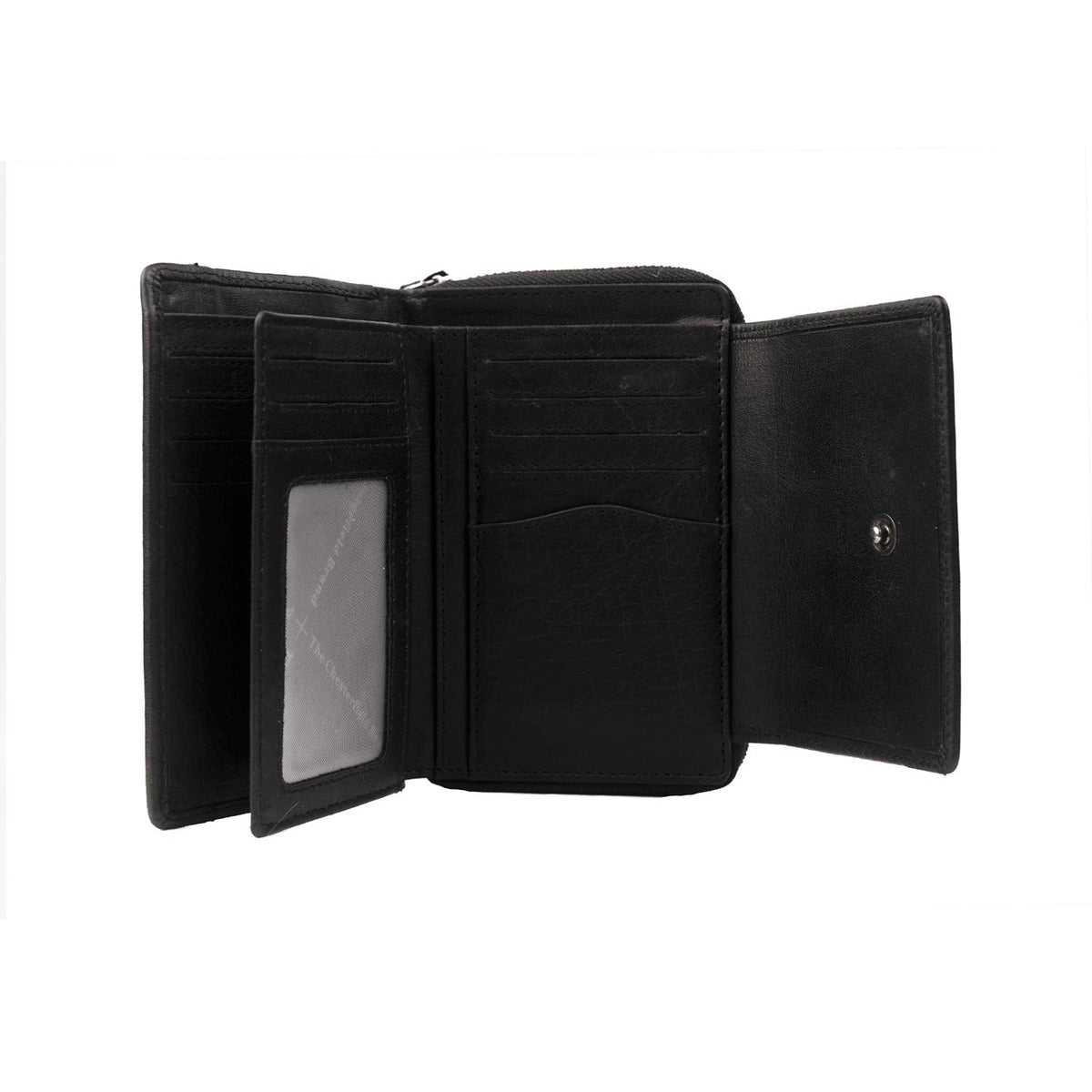 Solid Antique Brass Hardware &amp; Heavy-Duty Dual Zipper Detail on Hanoi Full-Grain Leather Wallet för Dam