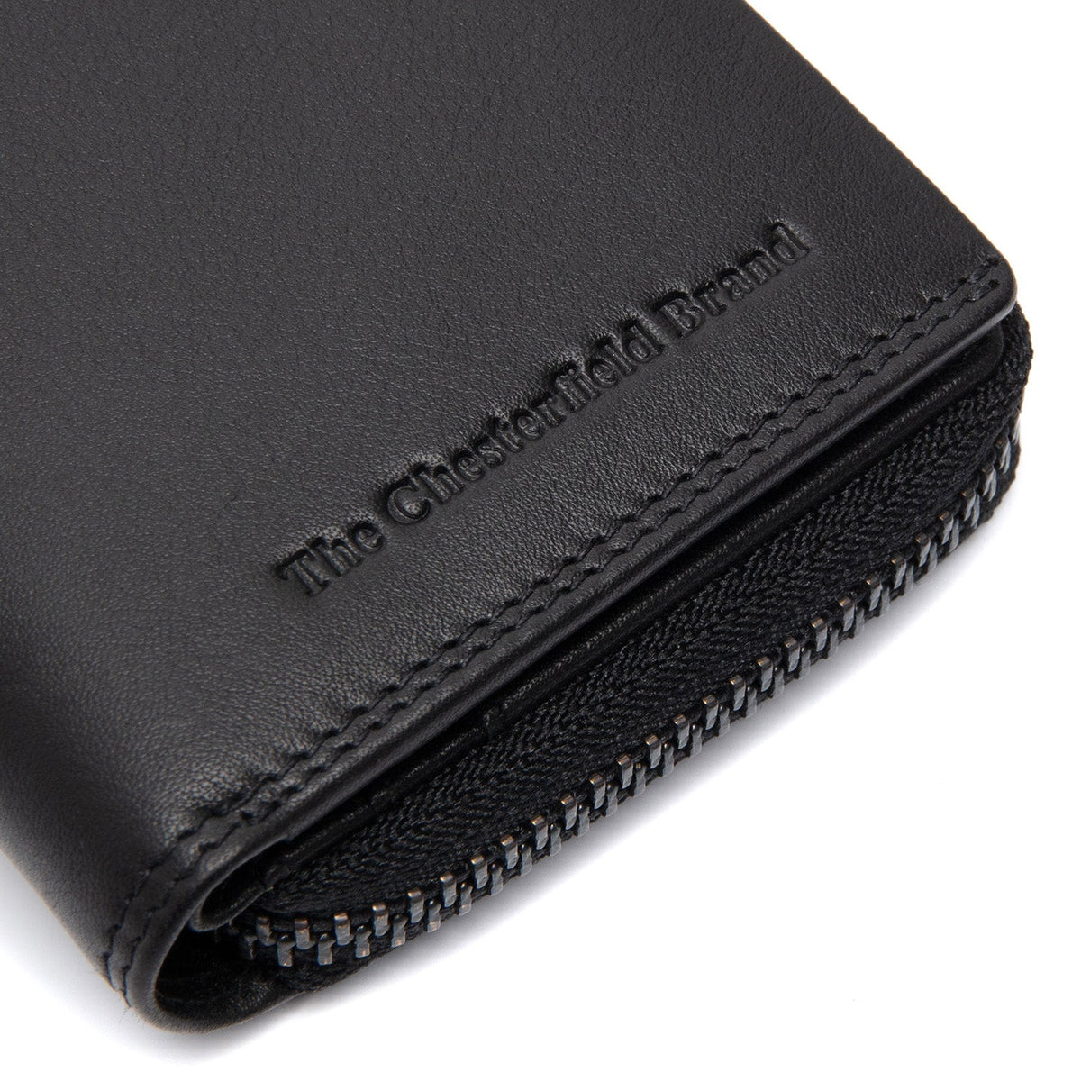 Solid Antique Brass Hardware &amp; Heavy-Duty Dual Zipper Detail on Lenwick Full-Grain Leather Wallet för Dam