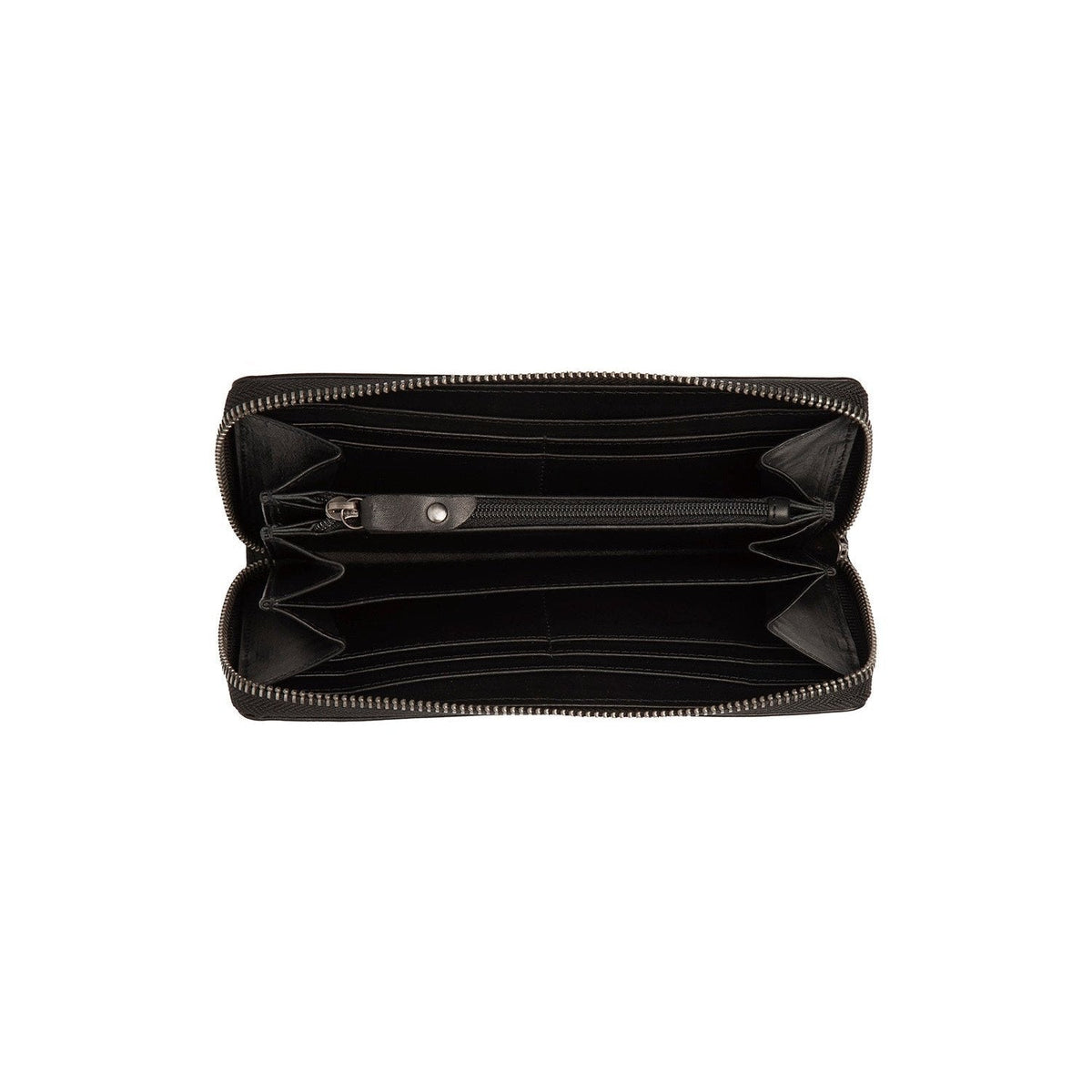 
Solid Antique Brass Hardware & Heavy-Duty Dual Zipper Detail on Livorno Läderplånbok