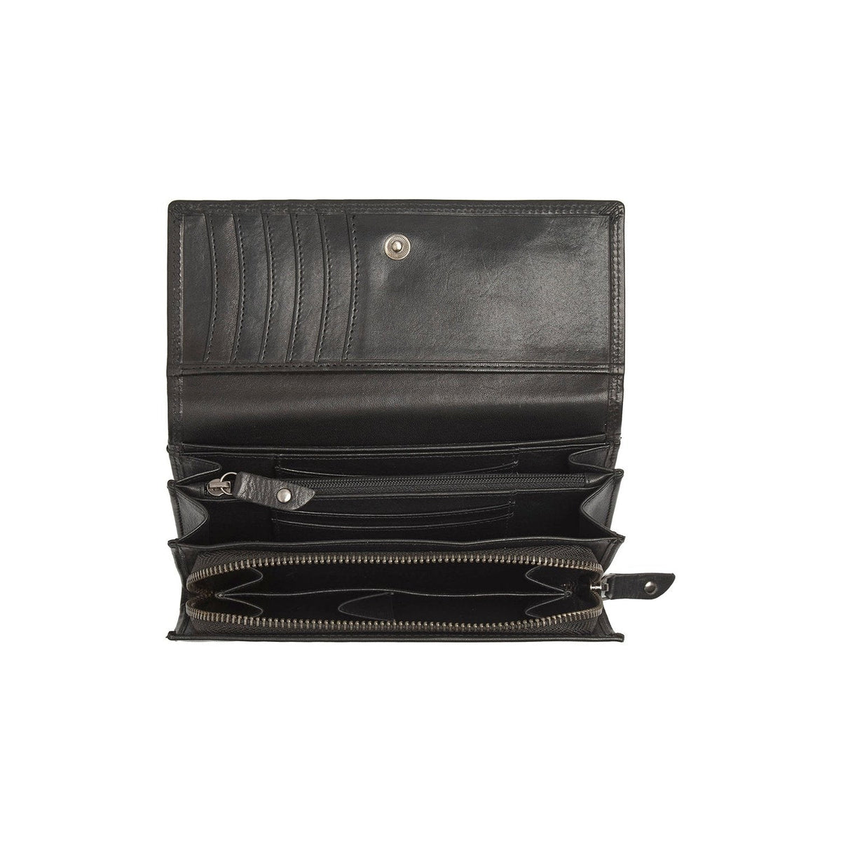 Solid Antique Brass Hardware &amp; Heavy-Duty Dual Zipper Detail on Rivalto Full-Grain Leather Wallet för Dam