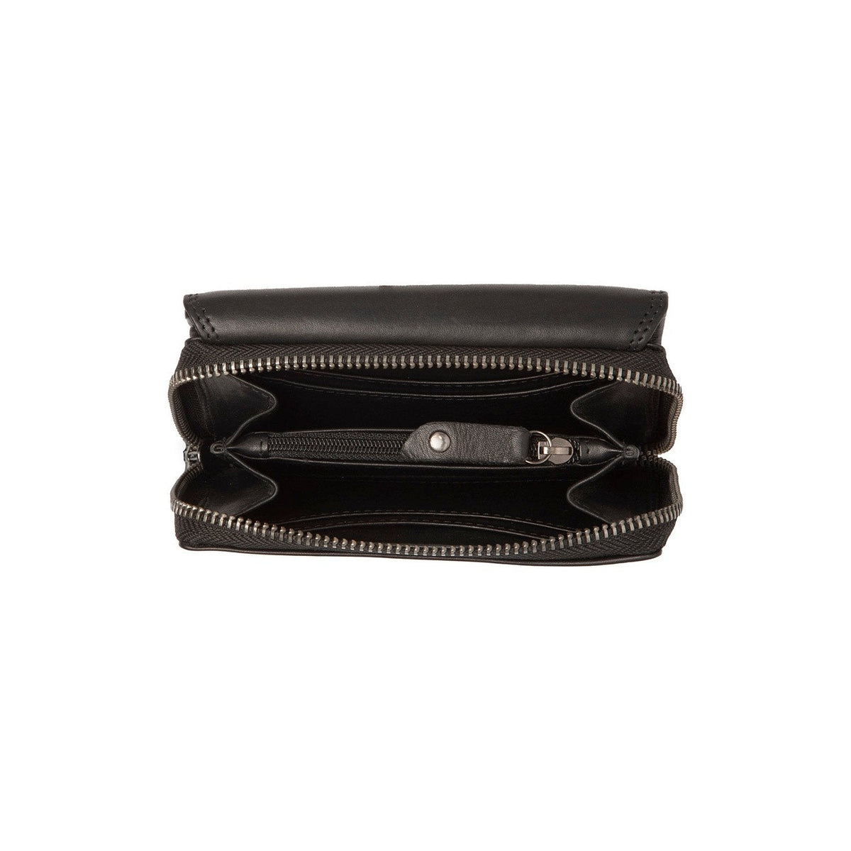 Solid Antique Brass Hardware &amp; Heavy-Duty Dual Zipper Detail on Salviano Full-Grain Leather Wallet för Dam