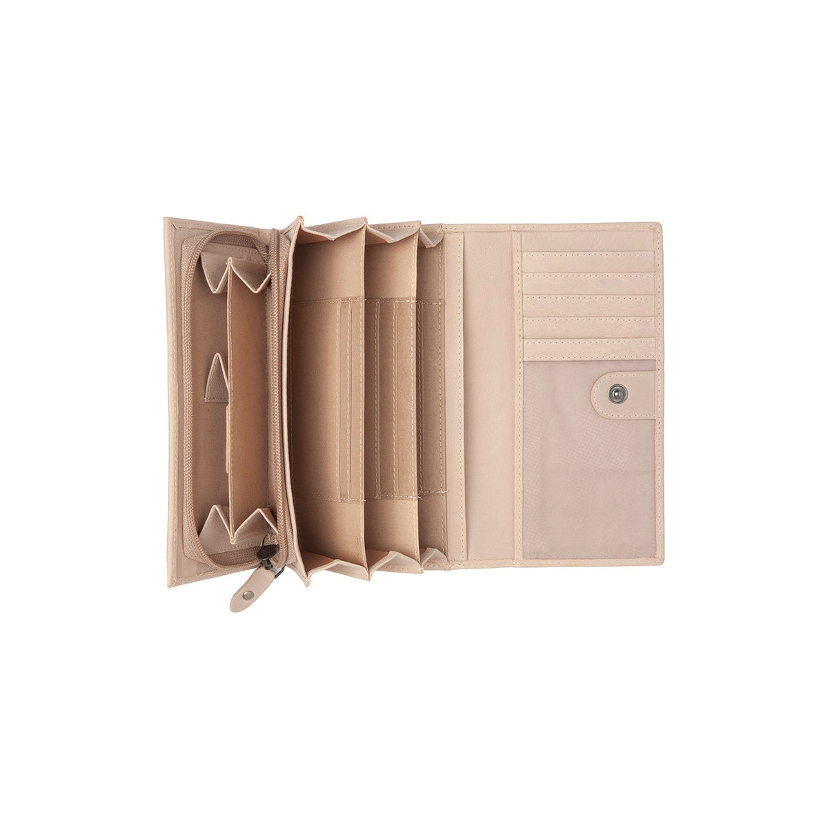 Valetta Full-Grain Leather Wallet för Dam - Structured Side Profile Showing Gusset Depth &amp; Expansion Capacity