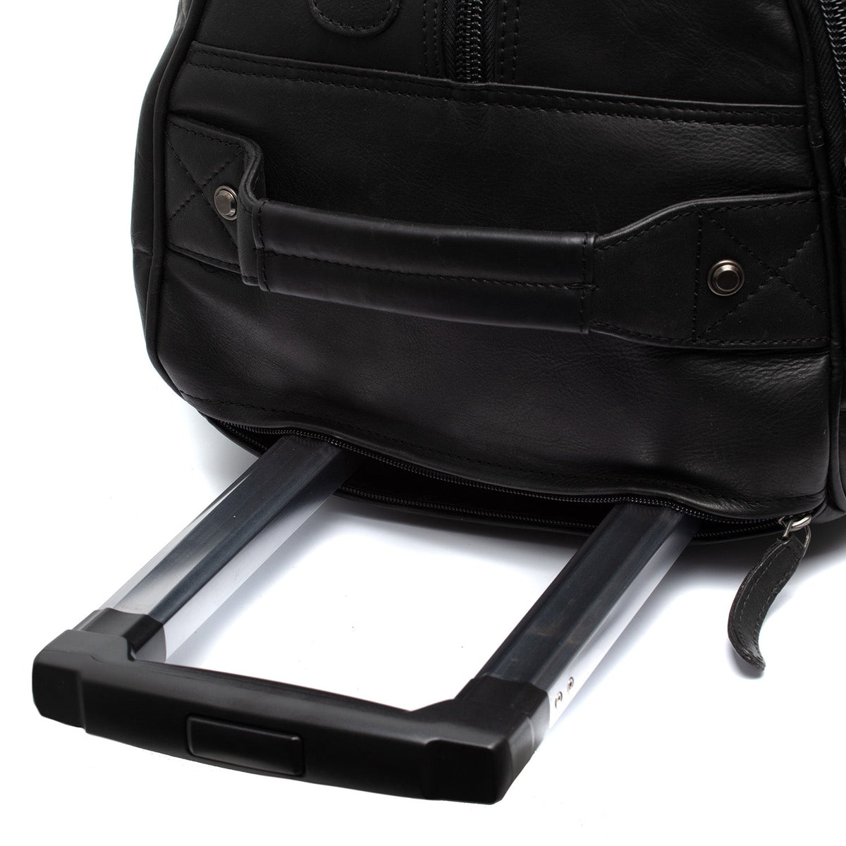 
Solid Antique Brass Hardware & Heavy-Duty Dual Zipper Detail on Leather Weekender Trolley Jayven