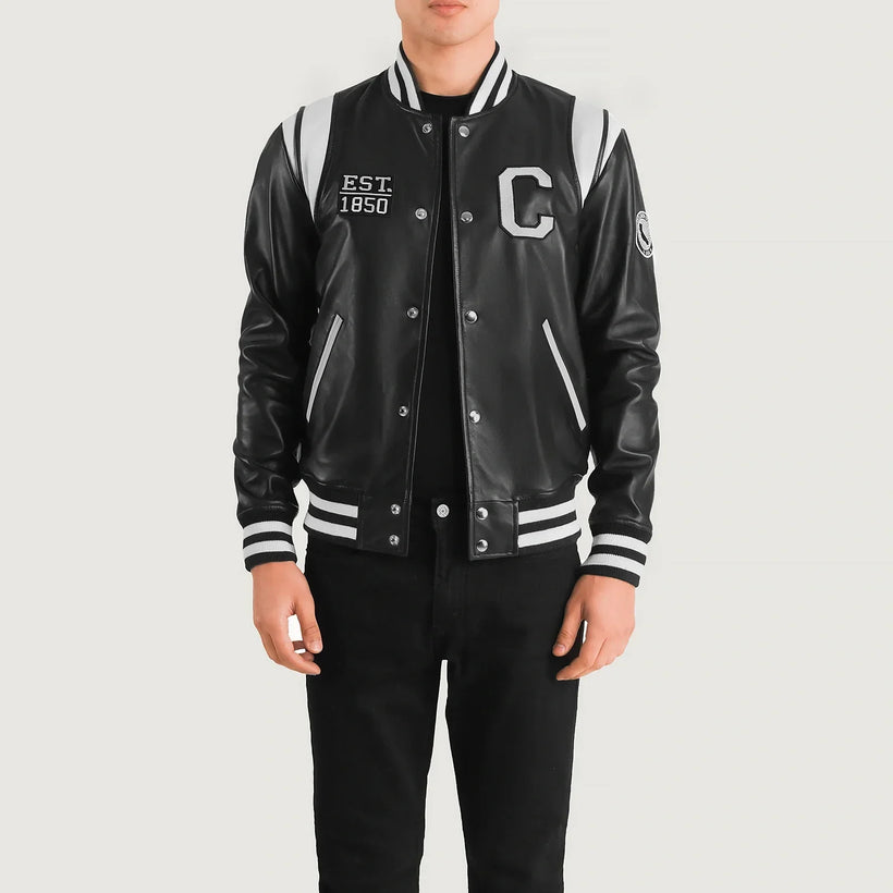 Liberte California Svart Leather Varsity Läderjacka för Herr