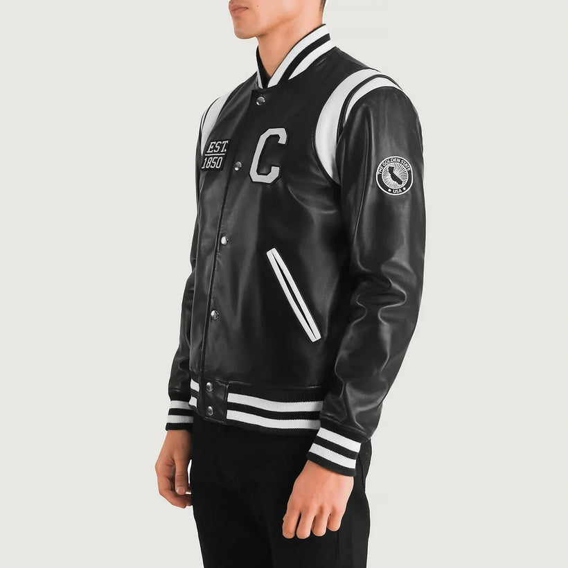 Liberte California Svart Leather Varsity Läderjacka för Herr