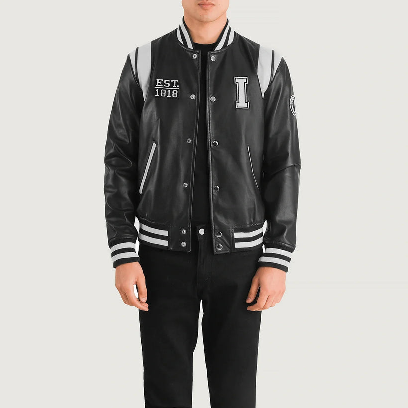Liberte Illinois Svart Leather Varsity Läderjacka för Herr