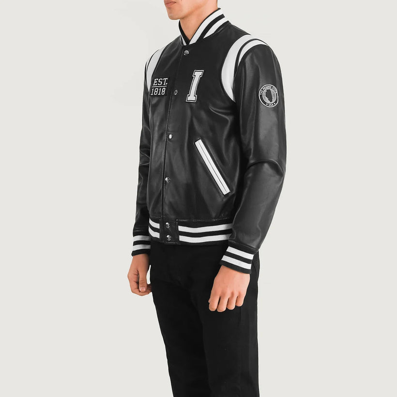 Liberte Illinois Svart Leather Varsity Läderjacka för Herr