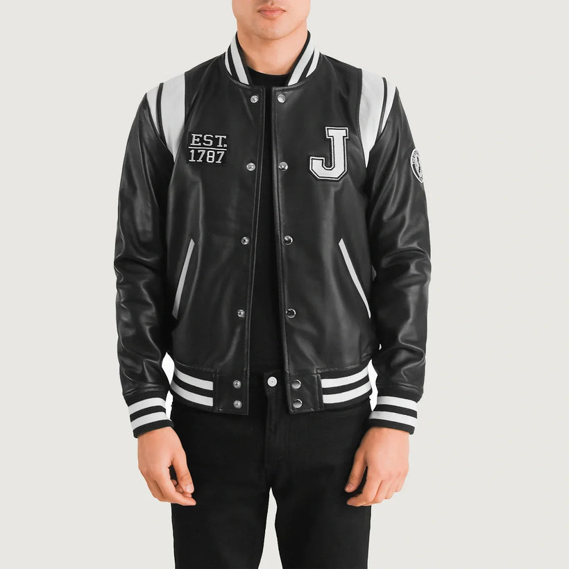 Liberte New Jersey Svart Leather Varsity Läderjacka för Herr