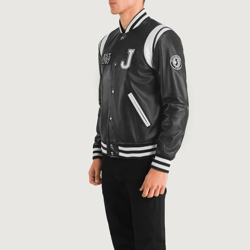 Liberte New Jersey Svart Leather Varsity Läderjacka för Herr