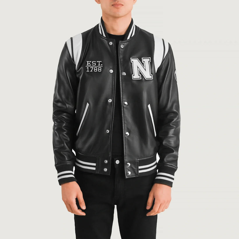 Liberte New York Svart Leather Varsity Läderjacka för Herr