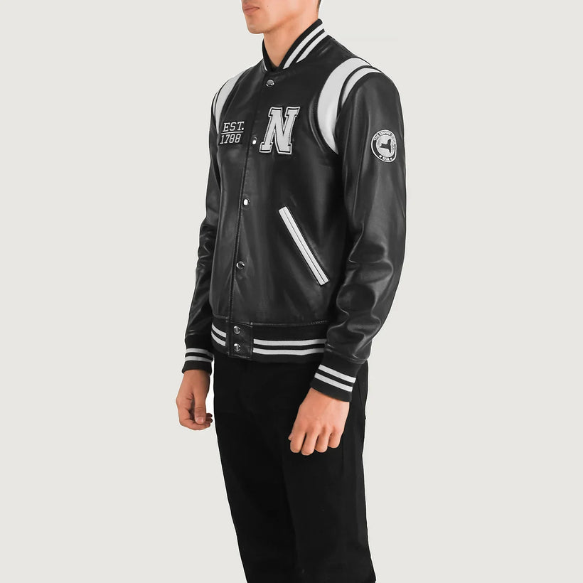 Liberte New York Svart Leather Varsity Läderjacka för Herr