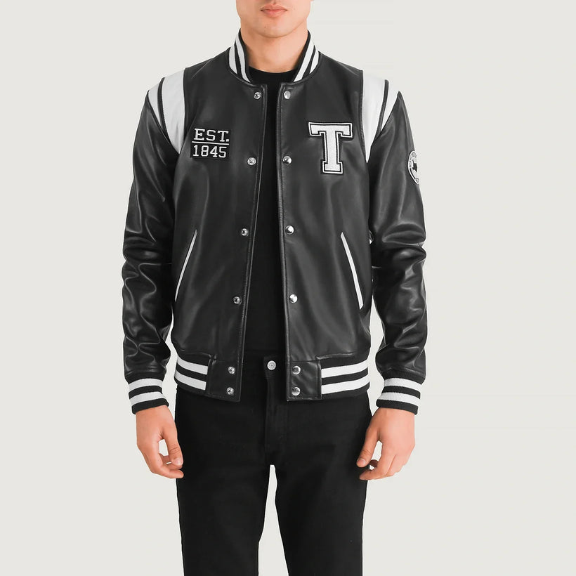Liberte Texas Svart Leather Varsity Läderjacka för Herr