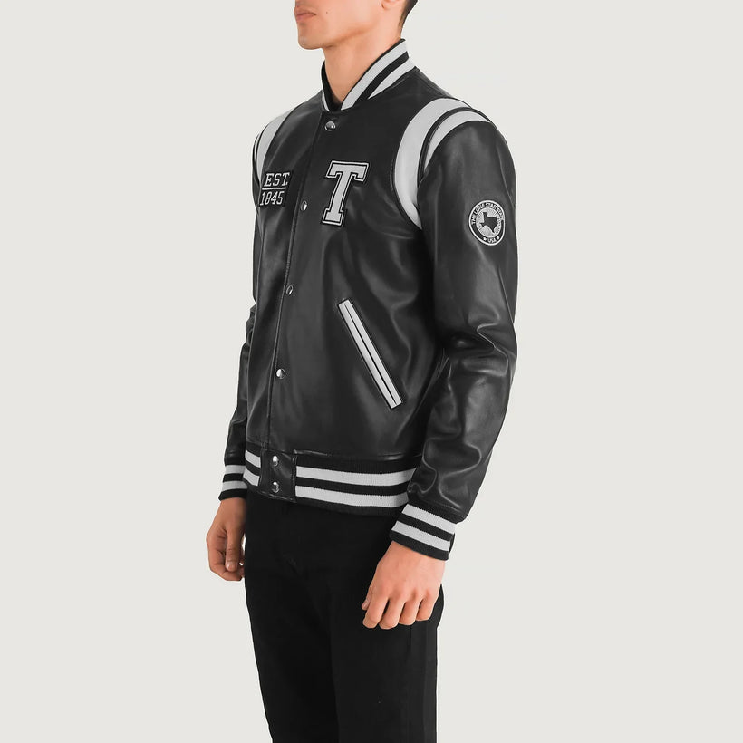 Liberte Texas Svart Leather Varsity Läderjacka för Herr