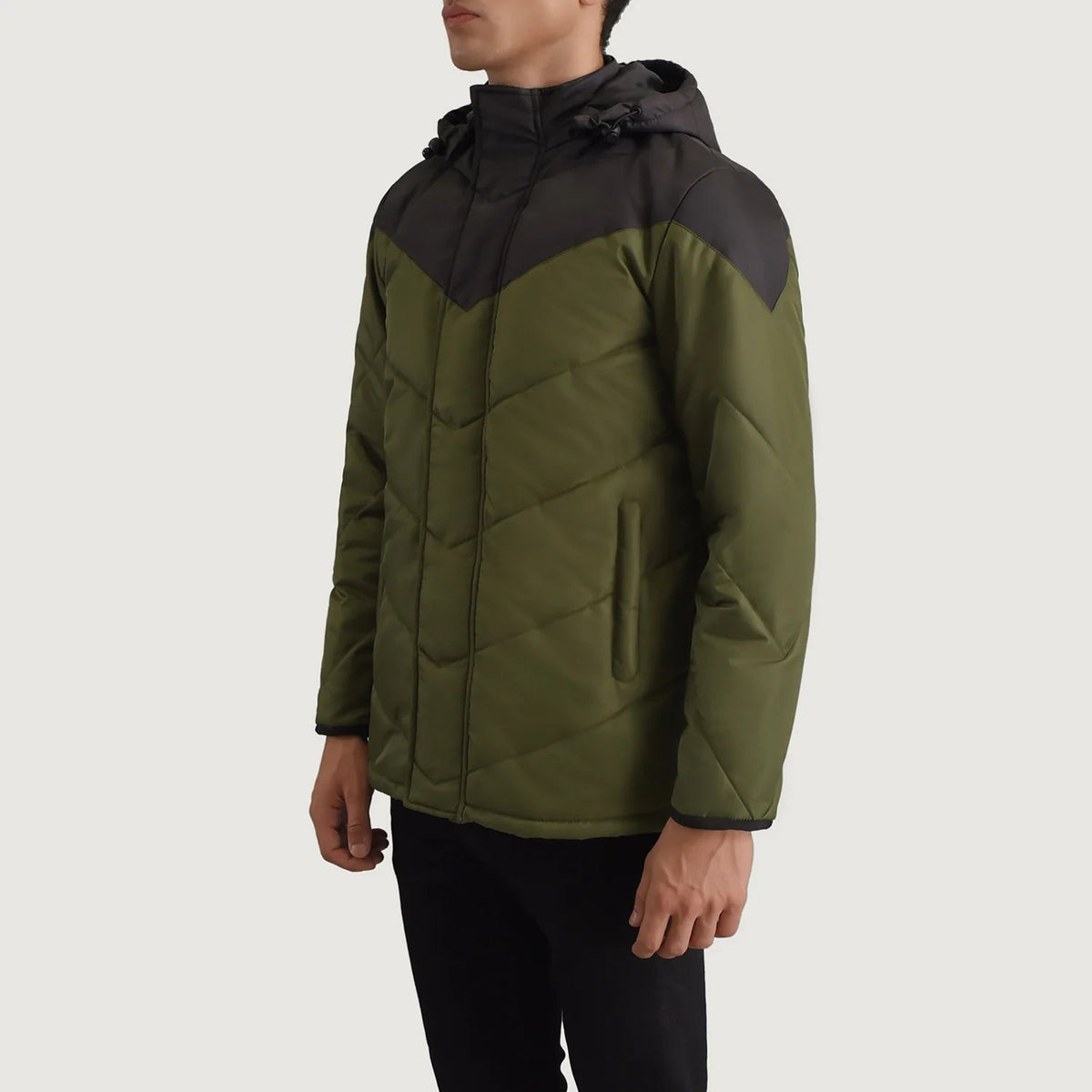
Black & Green Full-Grain Leather Hooded Jacket - Bakifrån med perfekt axelpassform och ren fåll
