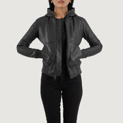 Luna Hooded Bomberjacka i Läder för Dam – alternate product view 1