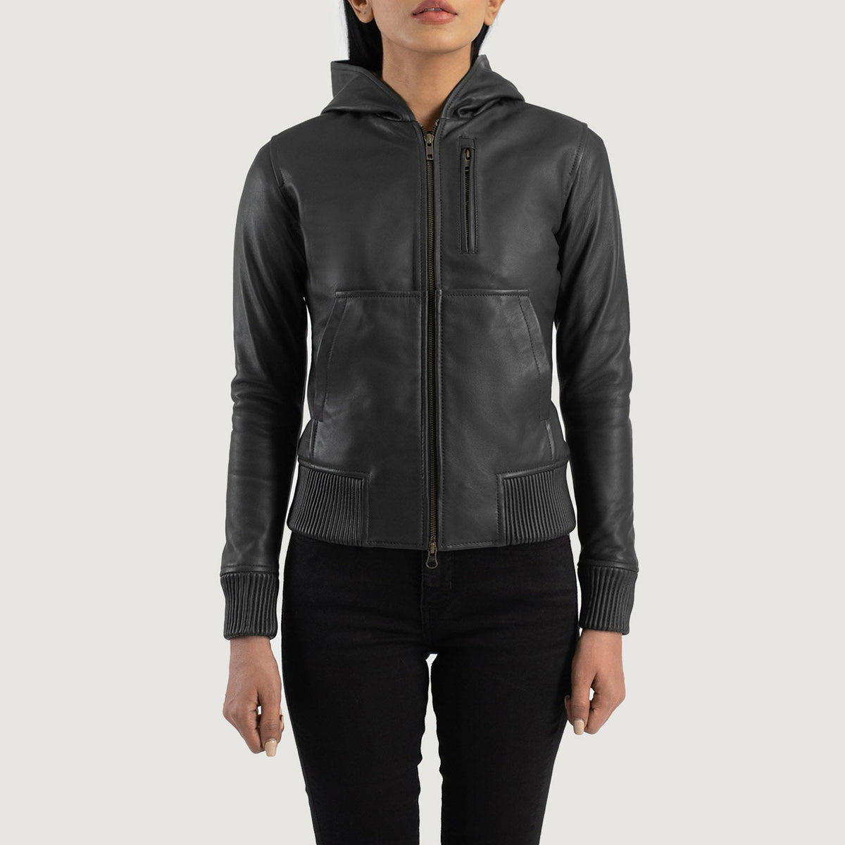 Luna Hooded Bomberjacka i Läder för Dam – alternate product view 4