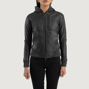 Luna Hooded Bomberjacka i Läder för Dam – alternate product view 4