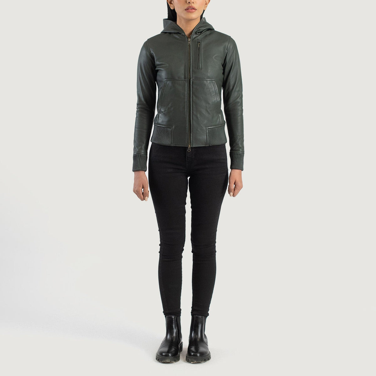 Luna Hooded Bomberjacka i Läder för Dam – alternate product view 3