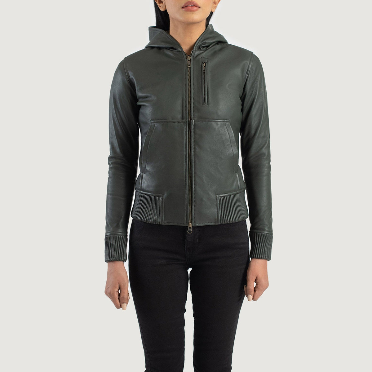 Luna Hooded Bomberjacka i Läder för Dam – alternate product view 4
