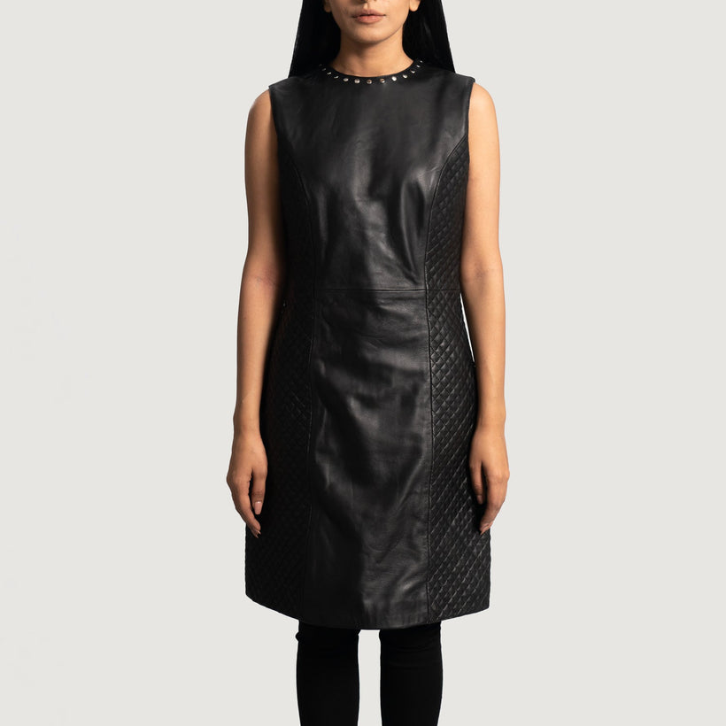 Luxe Svart Leather Dress för Dam