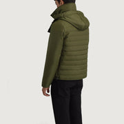 
Green Full-Grain Leather Hooded Jacket - Bakifrån med perfekt axelpassform och ren fåll