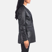 Styled Fit Perspective of Marilyn Tan Brown Leather Blazer on Model - Natural Daylight Drape