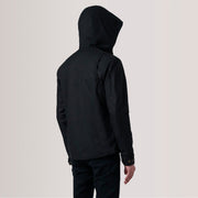 
Närbildsdetalj of Hooded & Zipper with placket Hardware on Marlo Svart Canvas Hooded Work Läderjacka för Herr For Men