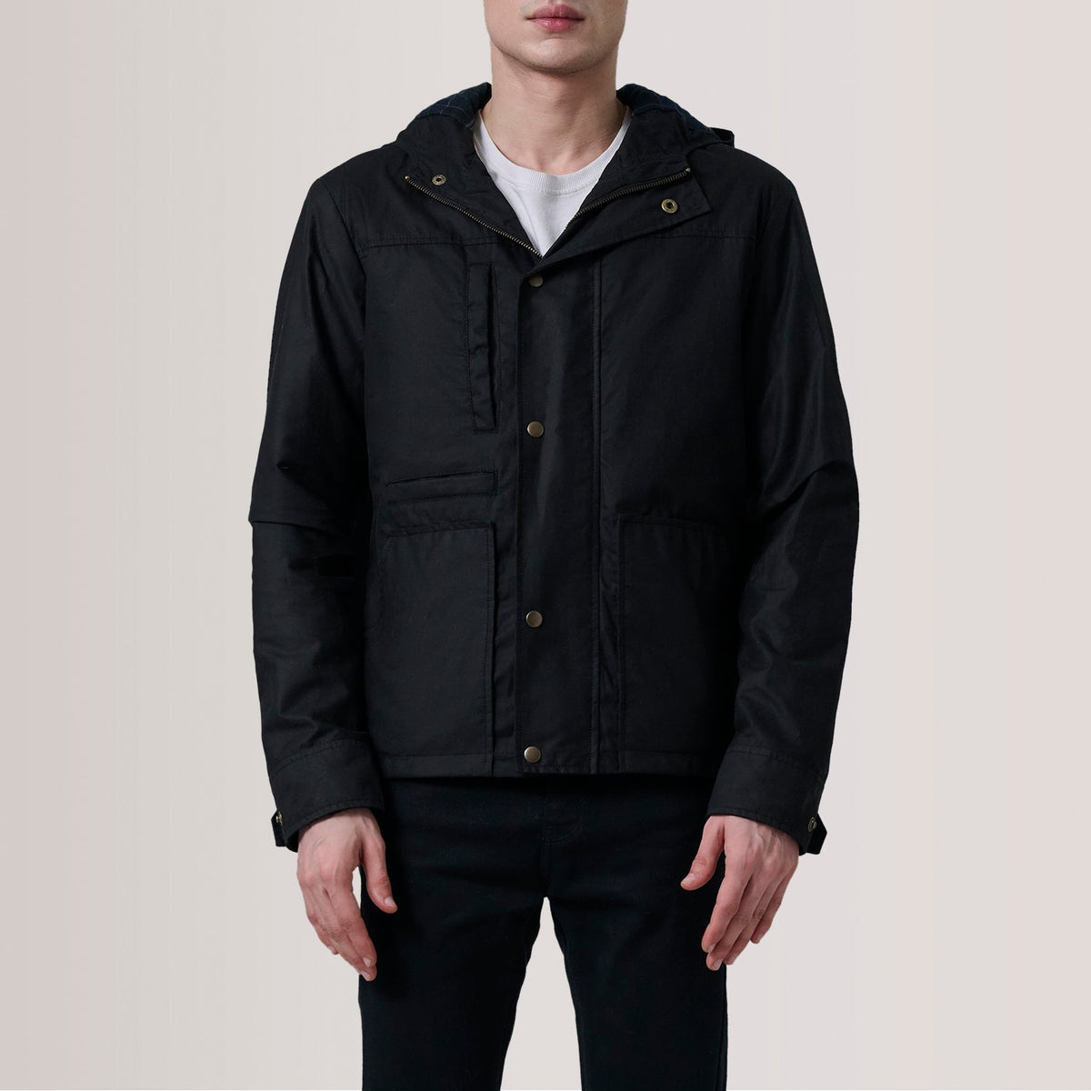 
Authentic Waxed Cotton Canvas Grain Texture & Heavy-Duty Seam Stitching Detail