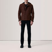 
Brown Waxed Cotton Canvas Hooded Jacket - Bakifrån med perfekt axelpassform och ren fåll