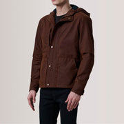 
Marlo Brun Canvas Hooded Work Läderjacka för Herr For Men - Sidoprofil som visar ärmskärning